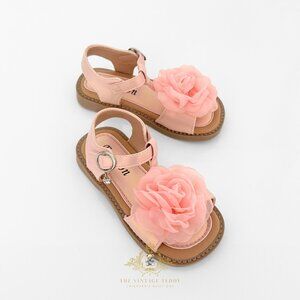 NWT Pretty Little Girls Sandals Childrens Shoes Lovely Fabric Rose Blush Pink 10